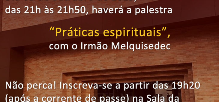 Palestra – Práticas espirituais 03 de outubro 2019