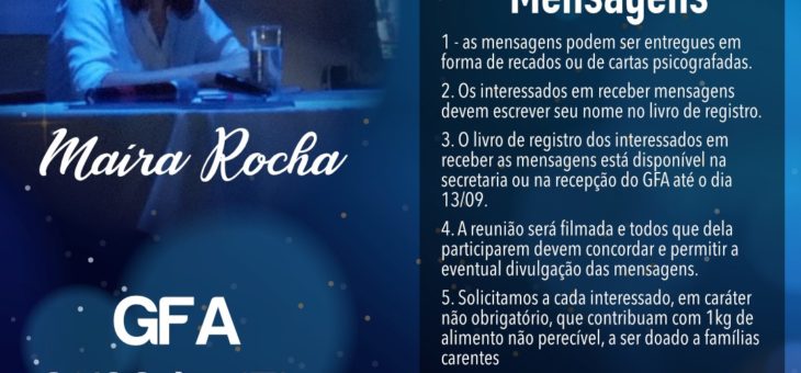 Sessão de psicografia de cartas consoladoras com a querida Maira Rocha